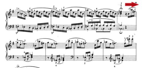ベートーベン　ピアノ・ソナタ第10番Op.14-2 第1楽章 ト長調の楽譜、95-102小節