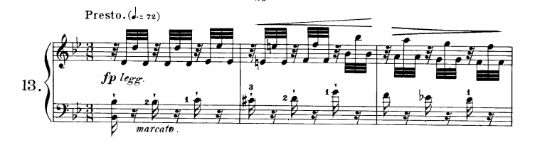 ツェルニー40番-13番の楽譜、1-3小節