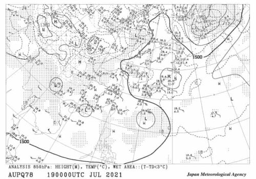 850hPa面の高層天気図
