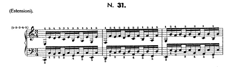 ハノン31番の楽譜、1-3小節