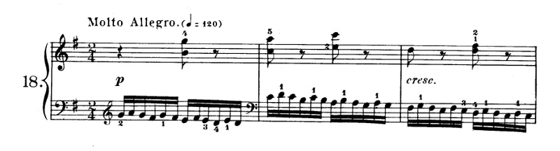 ツェルニー40番-18番の楽譜、1-3小節目