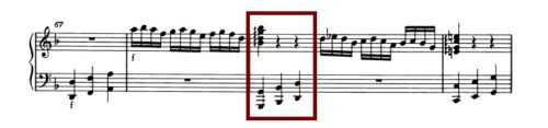 モーツァルト：ピアノ・ソナタ第2番K.280 第1楽章、67-71小節