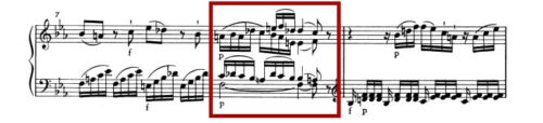 モーツァルト：ピアノ・ソナタ第4番K.282 第1楽章 変ホ長調の楽譜、7-9小節