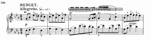 バッハ：フランス組曲第4番 メヌエットの楽譜、1-5小節