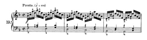 ツェルニー40番-19番の楽譜、1-3小節目