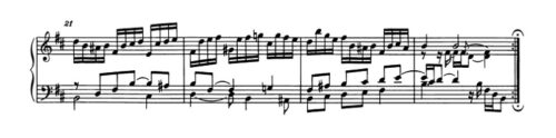 バッハ：フランス組曲第3番 サラバンドの楽譜、21-24小節
