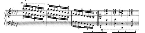 ハノン39番 変ト長調スケールの楽譜、5-10小節