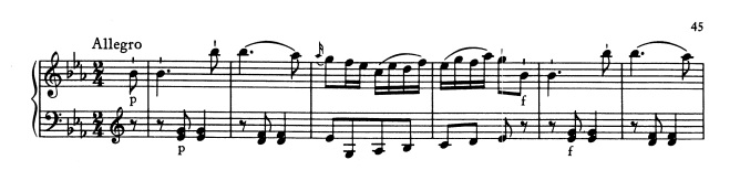 モーツァルト：ピアノ・ソナタ第4番K.282 第3楽章│1-6小節