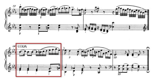 モーツァルト：ピアノ・ソナタ第4番K.282 第1楽章 変ホ長調、32-36小節