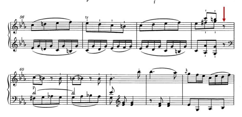 モーツァルト：ピアノ・ソナタ第4番K.282 第3楽章│56-64小節